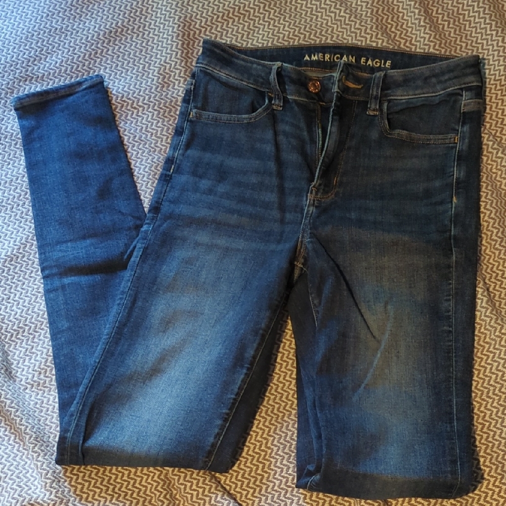 American Eagle Outfitters Blue Skinny Jeans with Faded Details